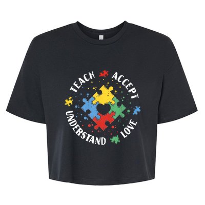 Autism Awareness Teacher Teach Accept Understand Love Bella+Canvas Jersey Crop Tee