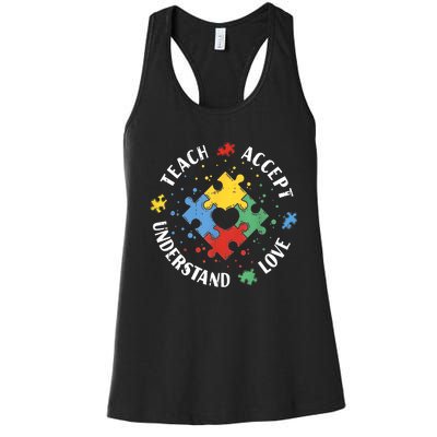 Autism Awareness Teacher Teach Accept Understand Love Women's Racerback Tank