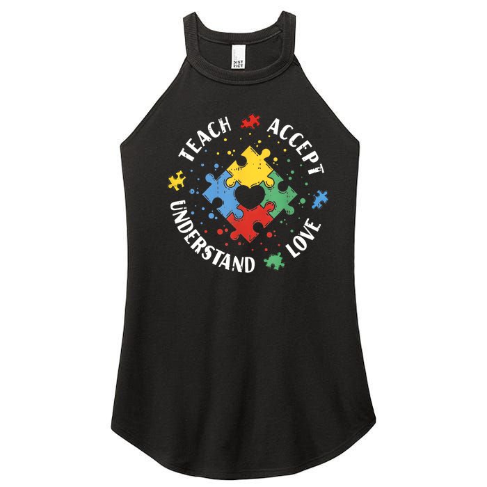 Autism Awareness Teacher Teach Accept Understand Love Women's Perfect Tri Rocker Tank