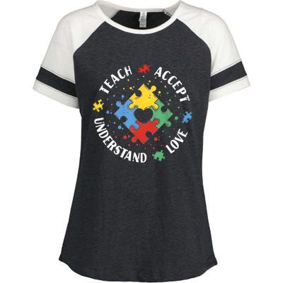 Autism Awareness Teacher Teach Accept Understand Love Enza Ladies Jersey Colorblock Tee