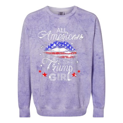 All American Trump Girl Mouth Diamond Colorblast Crewneck Sweatshirt