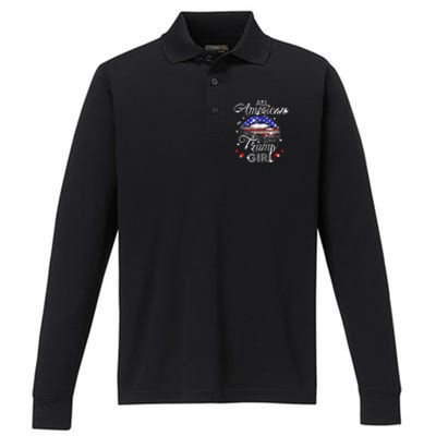 All American Trump Girl Mouth Diamond Performance Long Sleeve Polo