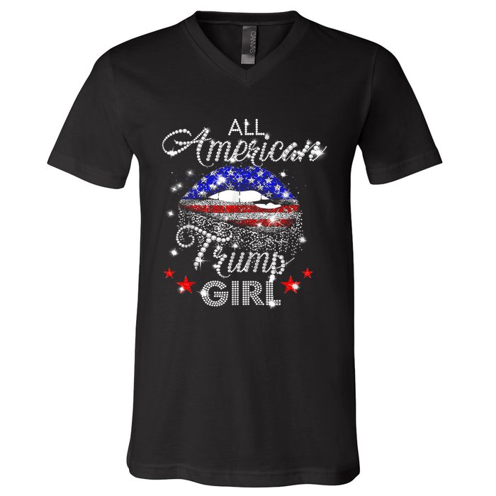 All American Trump Girl Mouth Diamond V-Neck T-Shirt