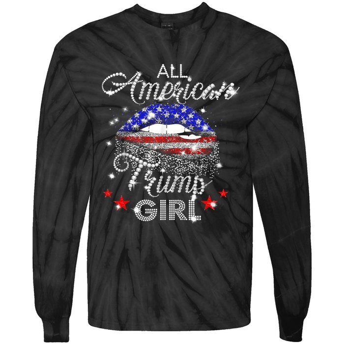 All American Trump Girl Mouth Diamond Tie-Dye Long Sleeve Shirt