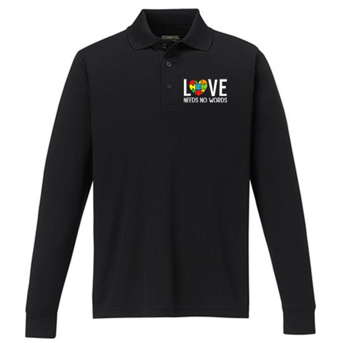 Autism Awareness Teacher Love Needs No Word Special Ed Performance Long Sleeve Polo