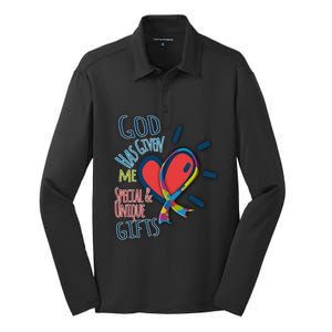 Autism Awareness Unique Funny Gift Heart And Ribbon Design Gift Silk Touch Performance Long Sleeve Polo