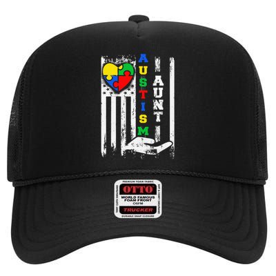 Autism Aunt US Flag High Crown Mesh Back Trucker Hat