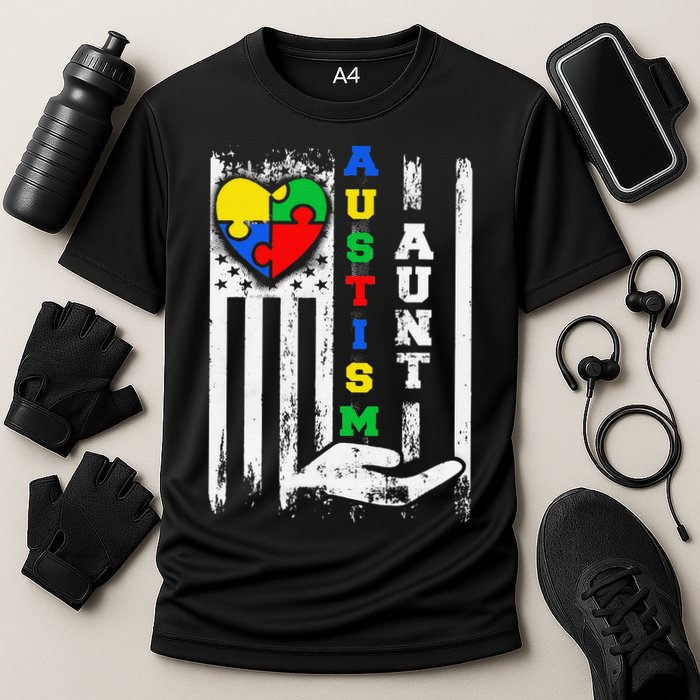 Autism Aunt US Flag Cooling Performance Crew T-Shirt