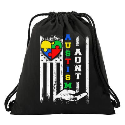 Autism Aunt US Flag Drawstring Bag
