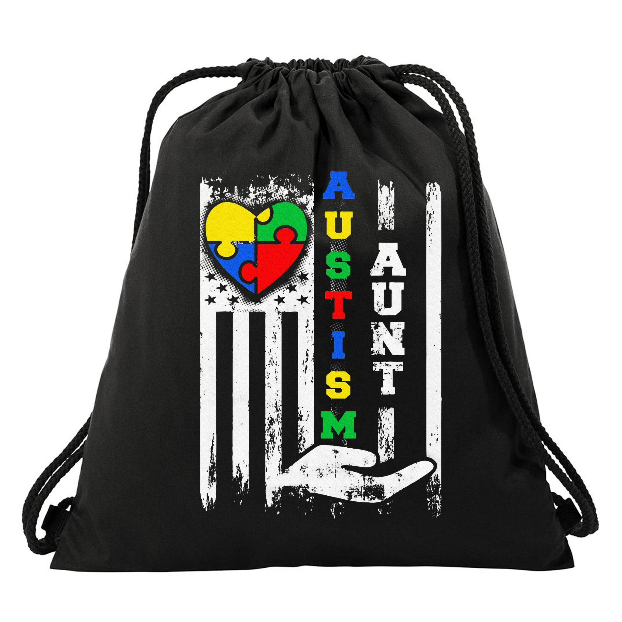 Autism Aunt US Flag Drawstring Bag