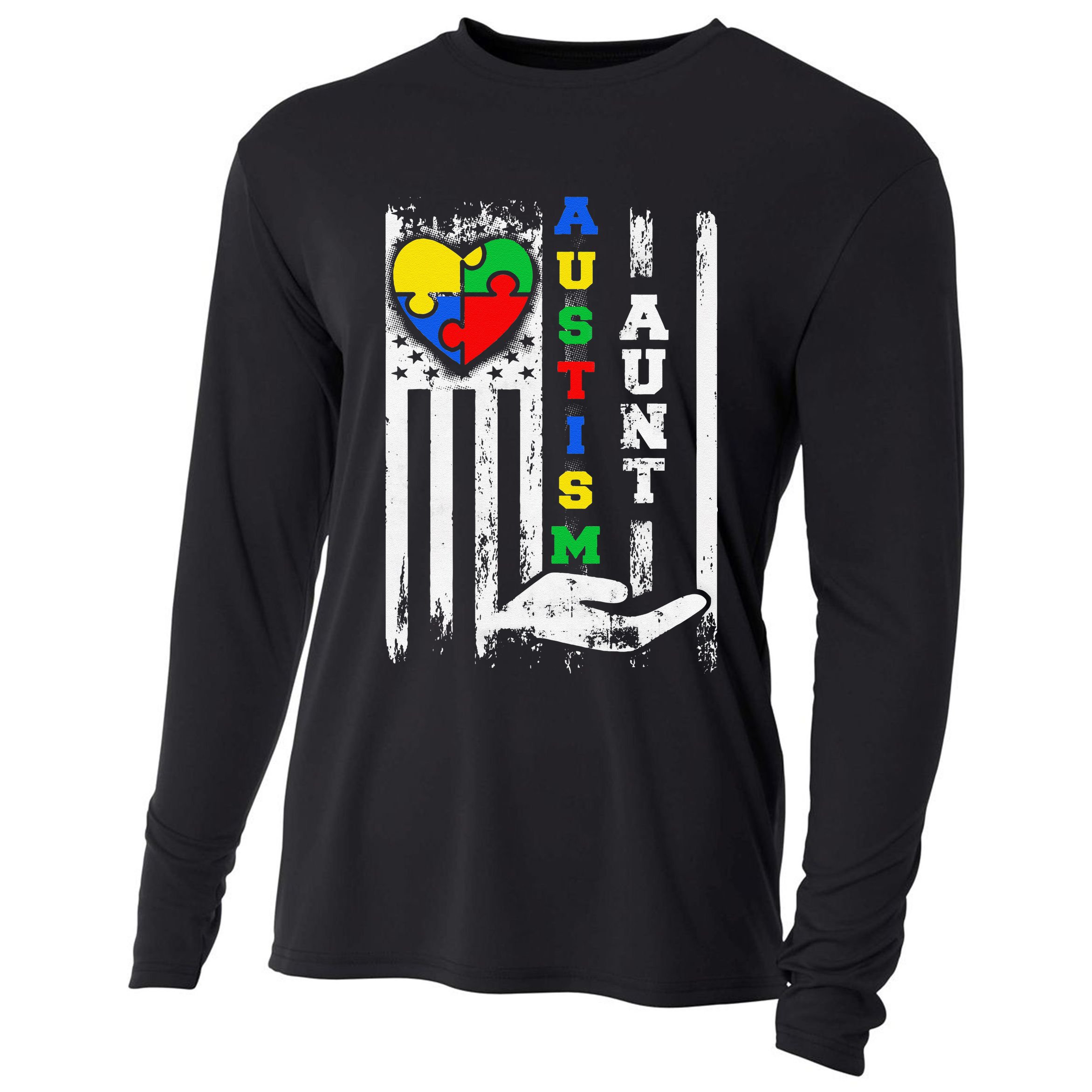 Autism Aunt US Flag Cooling Performance Long Sleeve Crew