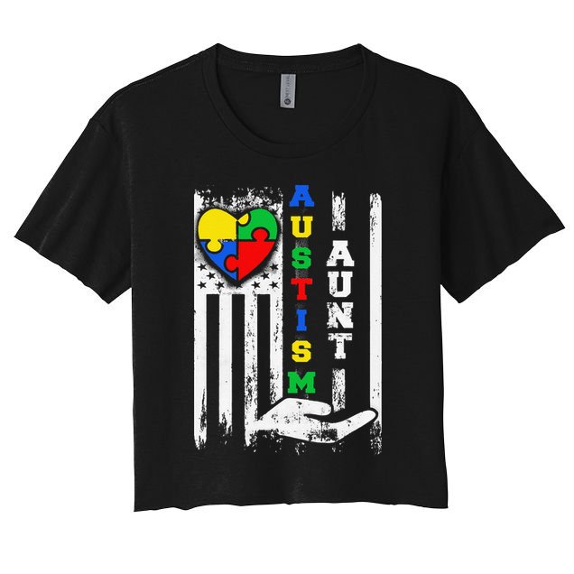 Autism Aunt US Flag Crop Top