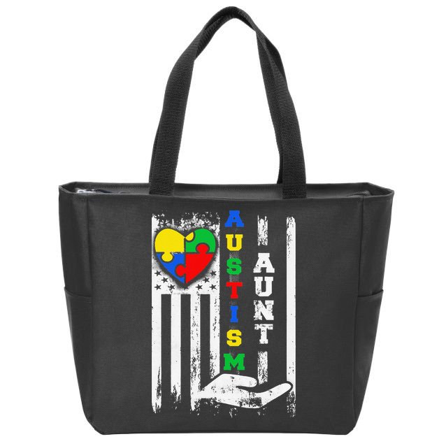 Autism Aunt US Flag Zip Tote Bag