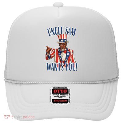 African American Uncle Sam Wants You Black Uncle Sam High Crown Mesh Back Trucker Hat