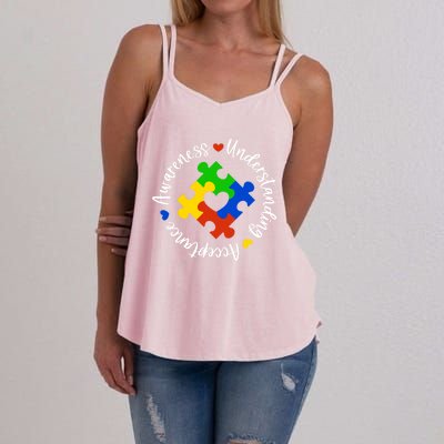 Autism Awareness Understanding Acceptance Puzzle Piece Gift Women's Strappy Tank