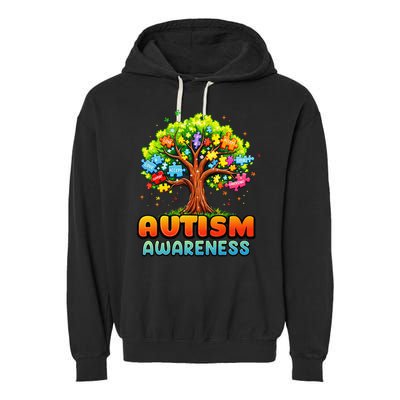 Autism Accept Understand Love Autism Awareness Tree Teacher Garment-Dyed Fleece Hoodie