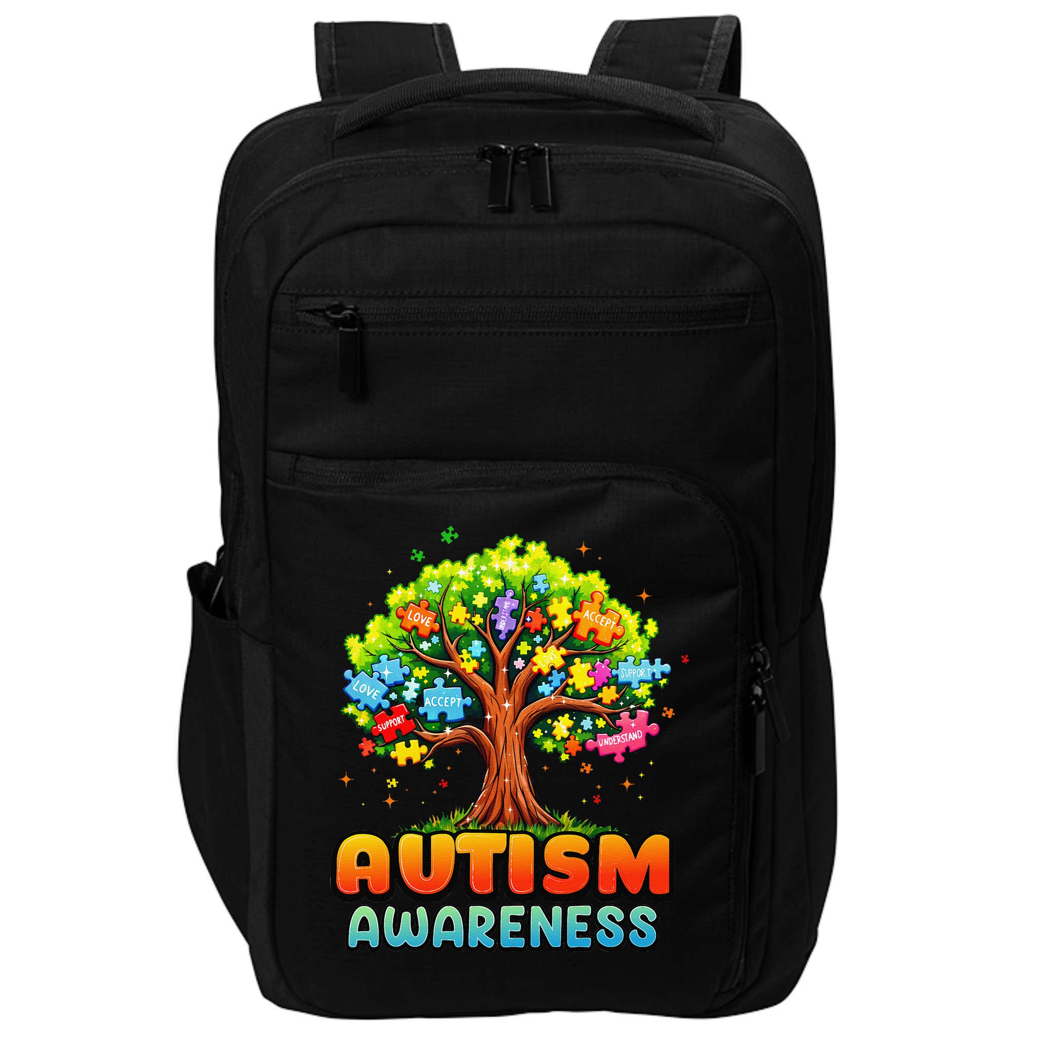 Autism Accept Understand Love Autism Awareness Tree Teacher Impact Tech Backpack