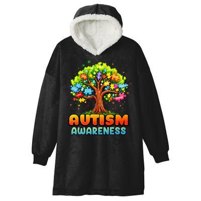 Autism Accept Understand Love Autism Awareness Tree Teacher Hooded Wearable Blanket