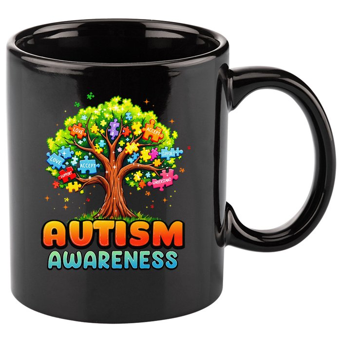 Autism Accept Understand Love Autism Awareness Tree Teacher 11oz C Handle Ceramic Mug
