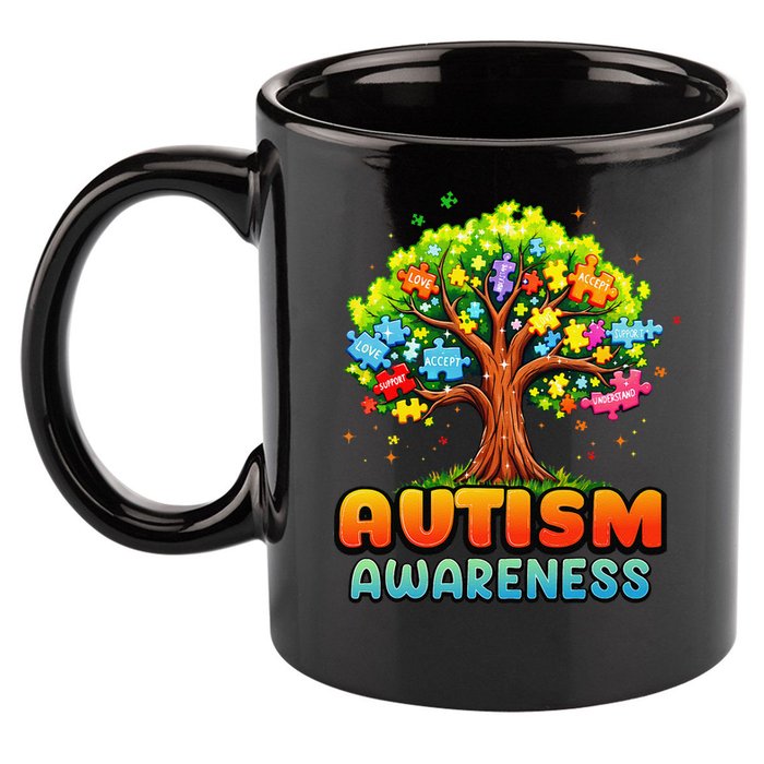 Autism Accept Understand Love Autism Awareness Tree Teacher 11oz C Handle Ceramic Mug