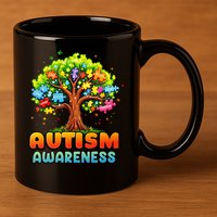 Autism Accept Understand Love Autism Awareness Tree Teacher 11oz C Handle Ceramic Mug