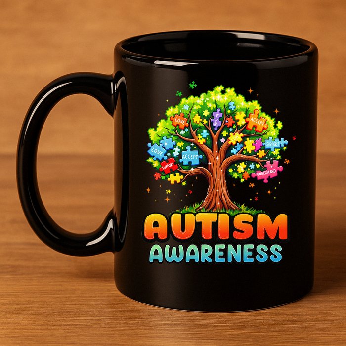 Autism Accept Understand Love Autism Awareness Tree Teacher 11oz C Handle Ceramic Mug