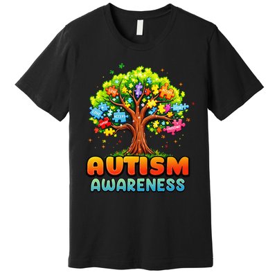 Autism Accept Understand Love Autism Awareness Tree Teacher Premium T-Shirt