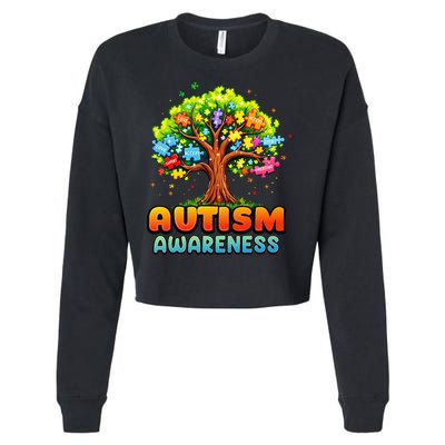 Autism Accept Understand Love Autism Awareness Tree Teacher Cropped Pullover Crew
