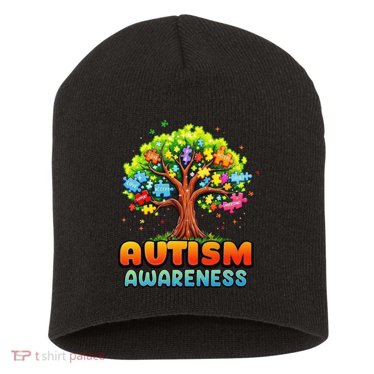 Autism Accept Understand Love Autism Awareness Tree Teacher Short Acrylic Beanie