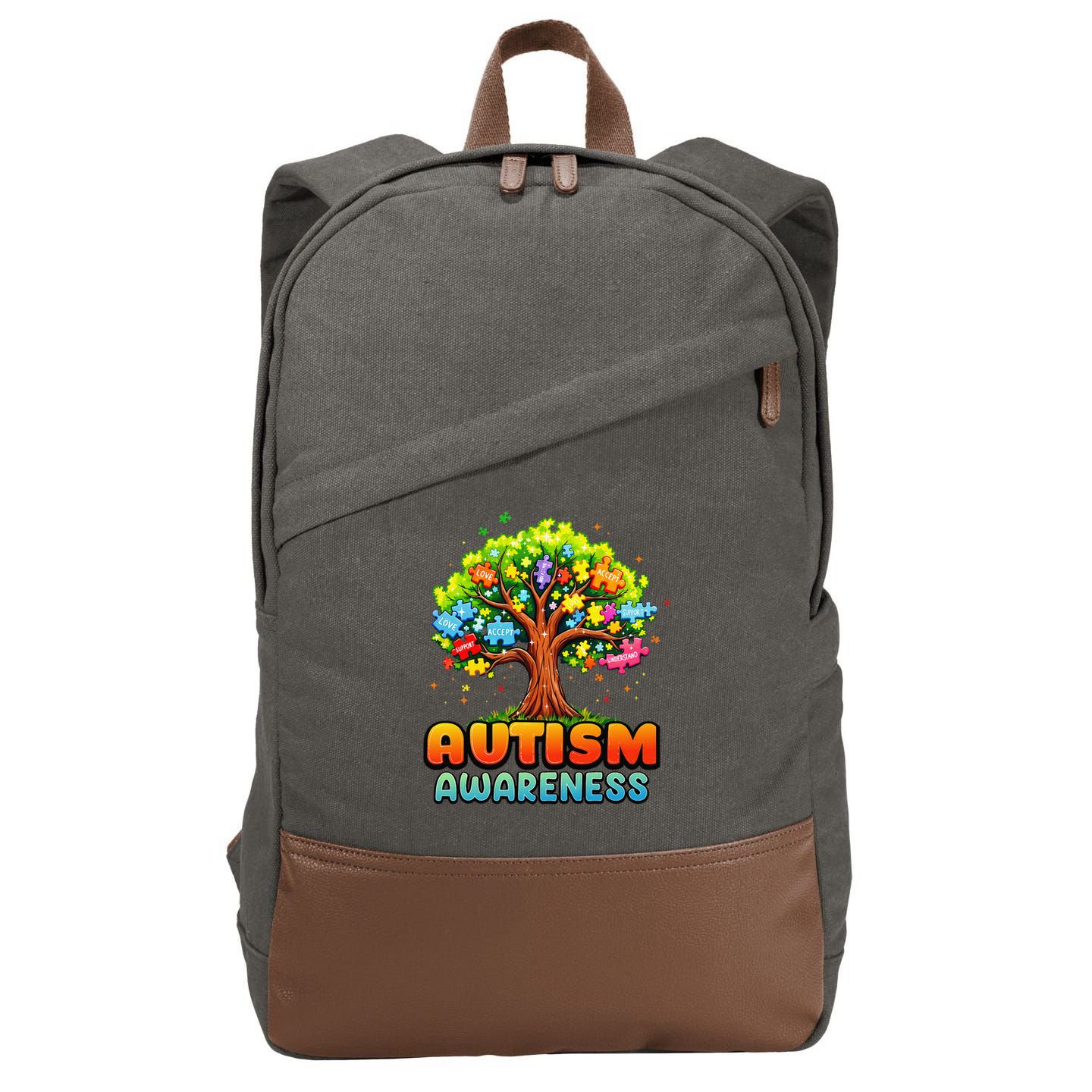 Autism Accept Understand Love Autism Awareness Tree Teacher Cotton Canvas Backpack