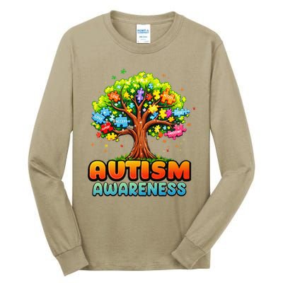 Autism Accept Understand Love Autism Awareness Tree Teacher Tall Long Sleeve T-Shirt