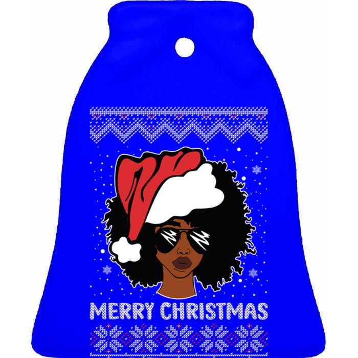 African American Ugly Christmas Pajama Gift Ceramic Bell Ornament