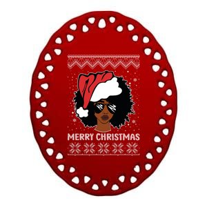 African American Ugly Christmas Pajama Gift Ceramic Oval Ornament