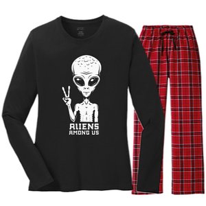 Aliens Among Us Space Astronaut Extraterrestrial Women's Long Sleeve Flannel Pajama Set 