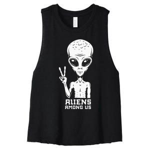 Aliens Among Us Space Astronaut Extraterrestrial Women's Racerback Cropped Tank