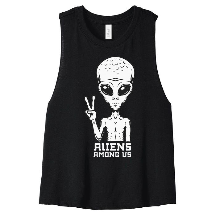 Aliens Among Us Space Astronaut Extraterrestrial Women's Racerback Cropped Tank