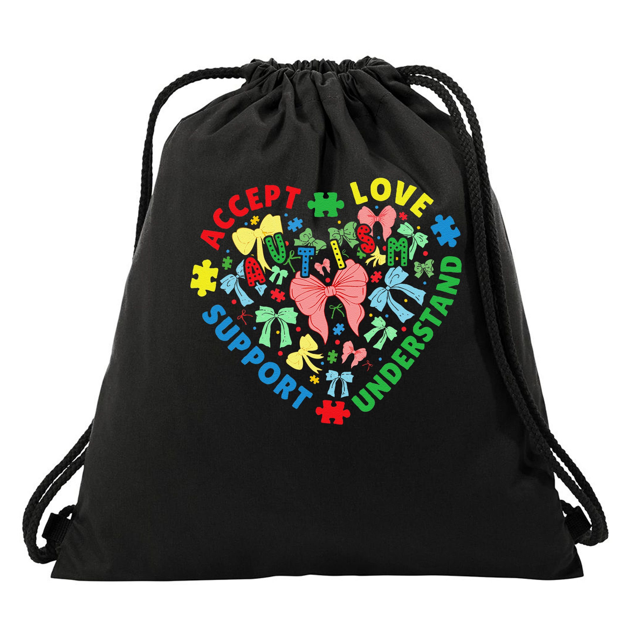 Autism Accept Understand Love Support Autism Awareness Drawstring Bag
