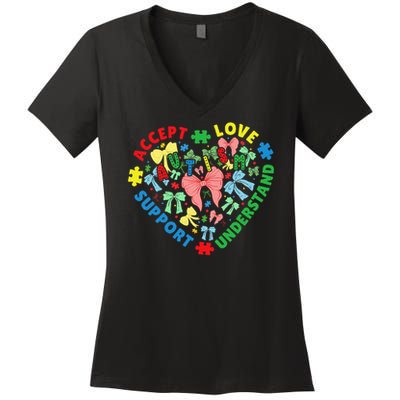 Autism Accept Understand Love Support Autism Awareness Women's V-Neck T-Shirt