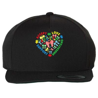 Autism Accept Understand Love Support Autism Awareness Wool Snapback Cap