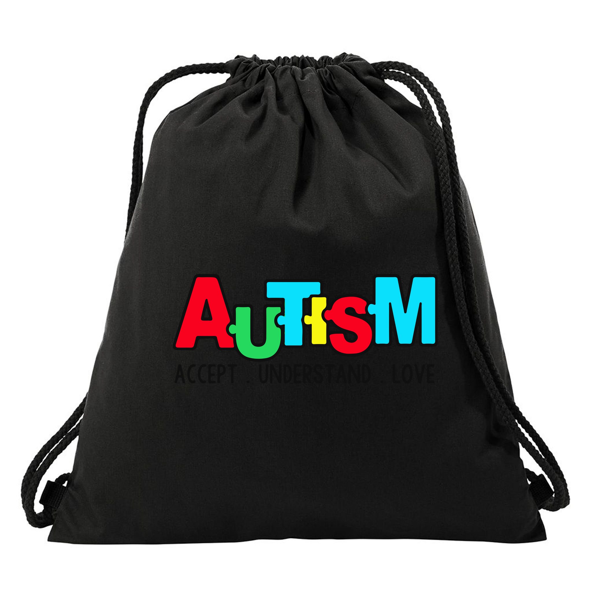 Autism, Accept Understand Love, Autism Awareness Drawstring Bag