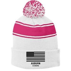 Auburn Alabama Usa American Flag Patriotic Stripe Pom Pom Beanie