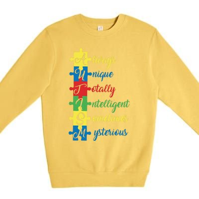 Autism Always Unique Totally Intelligent Sometimes Mysterious Autism Awareness Premium Crewneck Sweatshirt