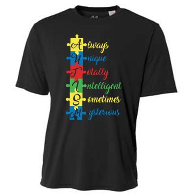 Autism Always Unique Totally Intelligent Sometimes Mysterious Autism Awareness Cooling Performance Crew T-Shirt