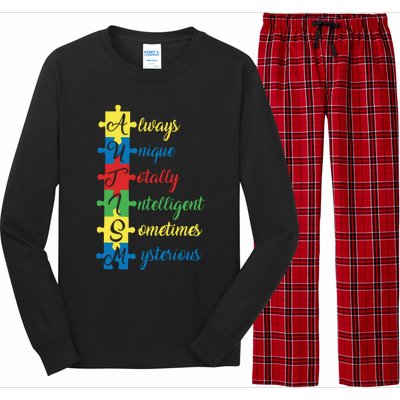 Autism Always Unique Totally Intelligent Sometimes Mysterious Autism Awareness Long Sleeve Pajama Set