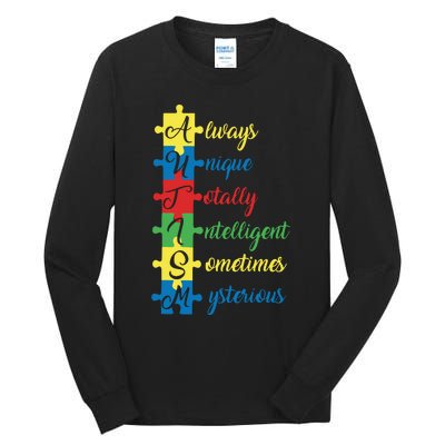 Autism Always Unique Totally Intelligent Sometimes Mysterious Autism Awareness Tall Long Sleeve T-Shirt