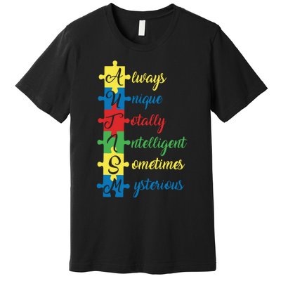 Autism Always Unique Totally Intelligent Sometimes Mysterious Autism Awareness Premium T-Shirt