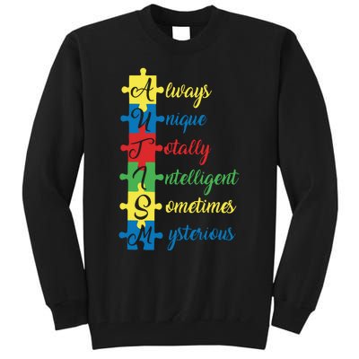 Autism Always Unique Totally Intelligent Sometimes Mysterious Autism Awareness Tall Sweatshirt