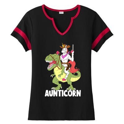 Aunticorn Aunt Unicorn Riding Trex Dinosaur Cow Sheriff Gift Ladies Halftime Notch Neck Tee