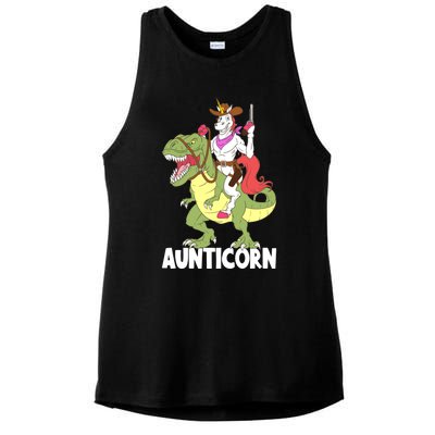 Aunticorn Aunt Unicorn Riding Trex Dinosaur Cow Sheriff Gift Ladies PosiCharge Tri-Blend Wicking Tank