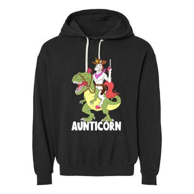 Aunticorn Aunt Unicorn Riding Trex Dinosaur Cow Sheriff Gift Garment-Dyed Fleece Hoodie
